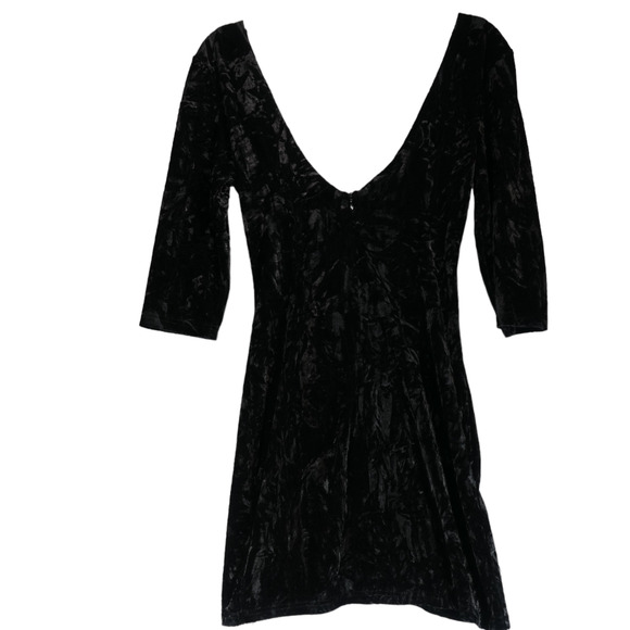 Boohoo Sweater Dress Womens Size 6 8 Black Textured Stretch Velvet Velour Ruched - Picture 7 of 11